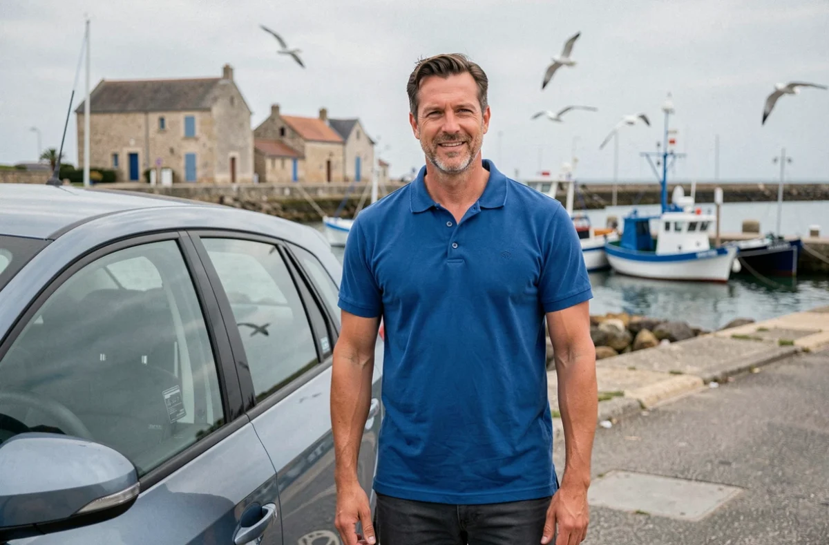 Moniteur de l'auto-école de la Vie posant près du port de Saint-Gilles-Croix-de-Vie
