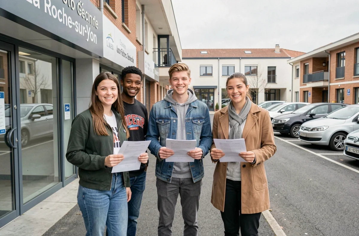 Trois élèves de l'auto-moto école Best devant leur établissement à La Roche-sur-Yon