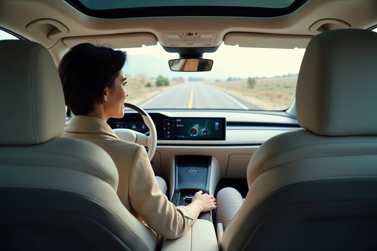 Intérieur de la Citroën 3008 Phase 2 2026 avec tableau de bord panoramique et conductrice au volant