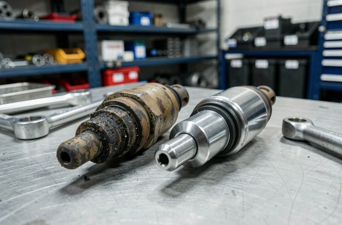 Comparaison entre un injecteur diesel usagé encrassé et un injecteur neuf pour moteur Renault 1.5 dCi
