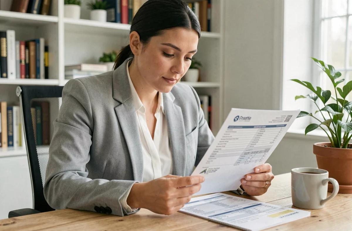 Femme consultant sa carte grise à son bureau pour un changement de nom suite à un changement d'état civil