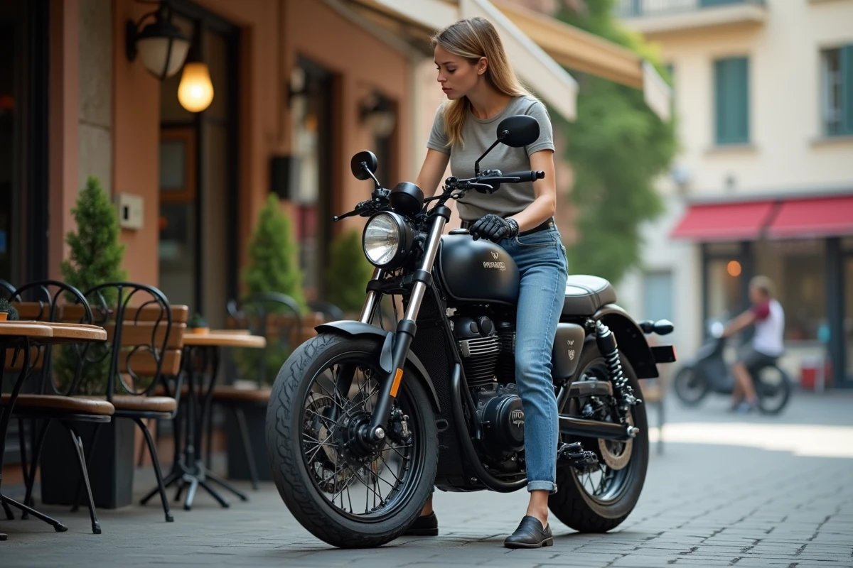 Femme inspectant la roue d