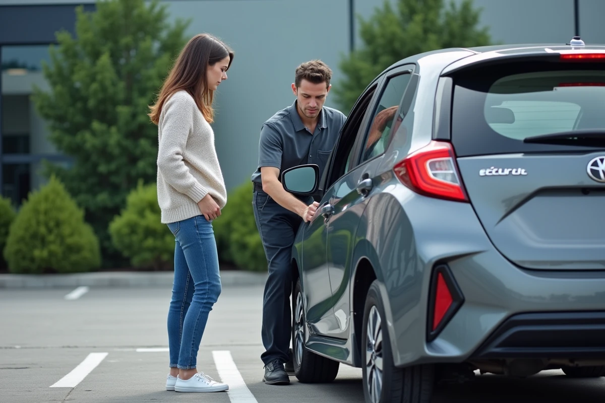 Inspecteur vérifie les pneus d